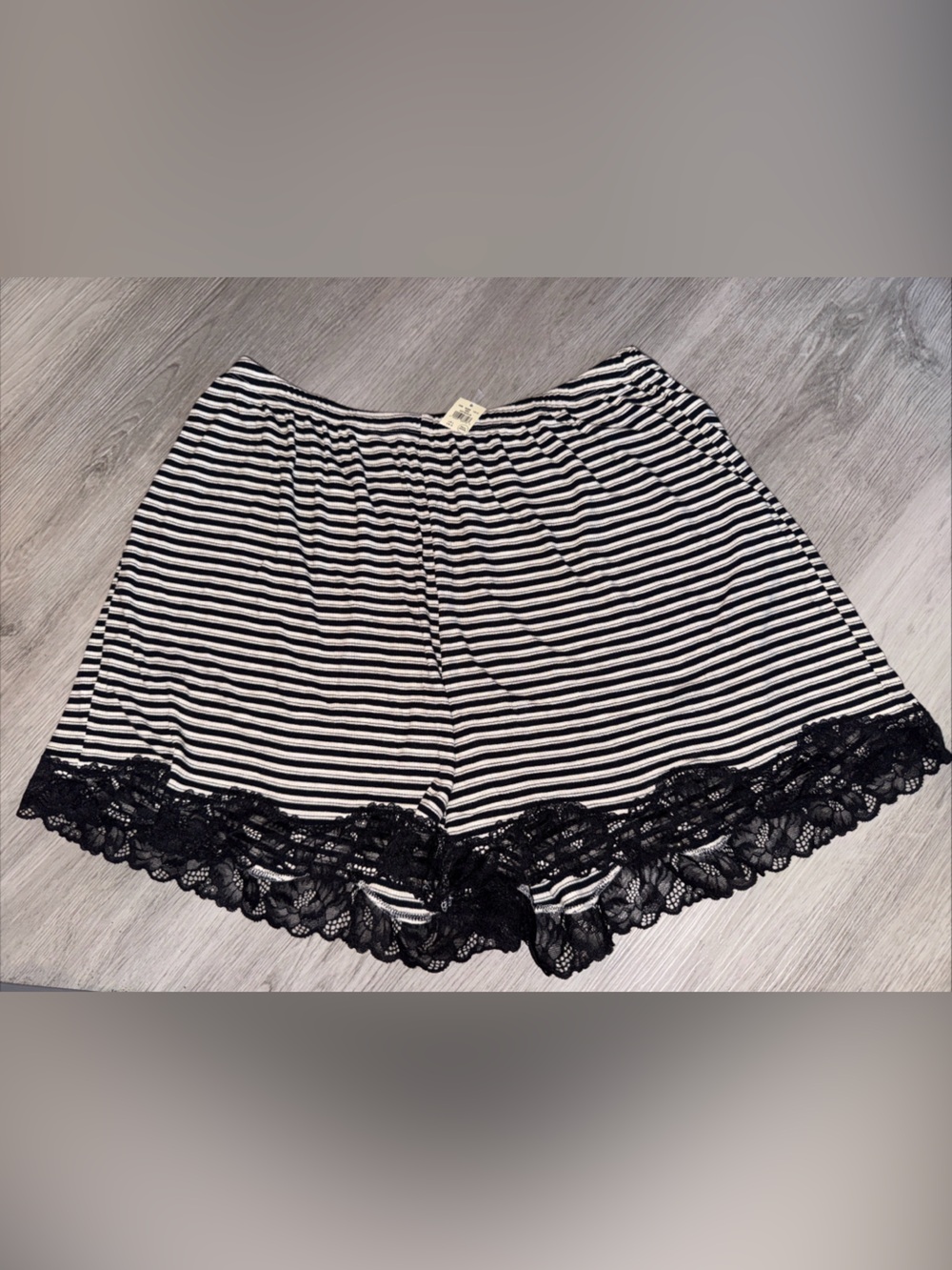 aerie Black and White Striped Lace-Trim Sleep Shorts